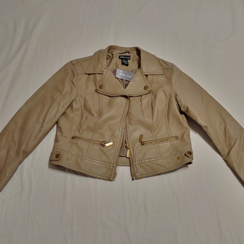 NWT Wet Seal Tan Short Moto Jacket Fall Size M